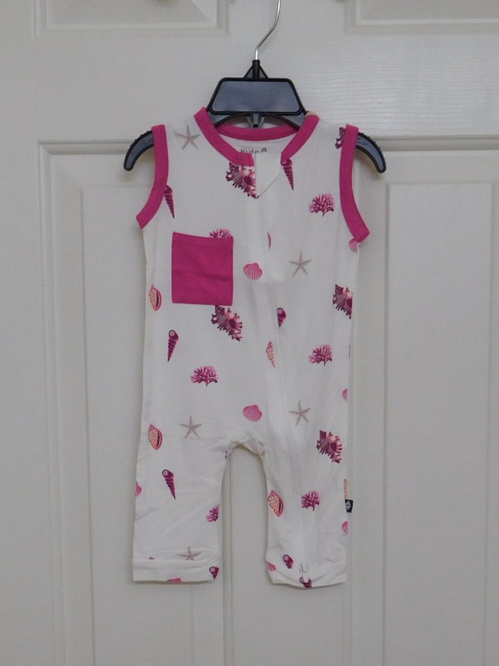 NWT Kyte Baby White Pink Seashells Starfish Print Pants Romper sz 3-6 Months
